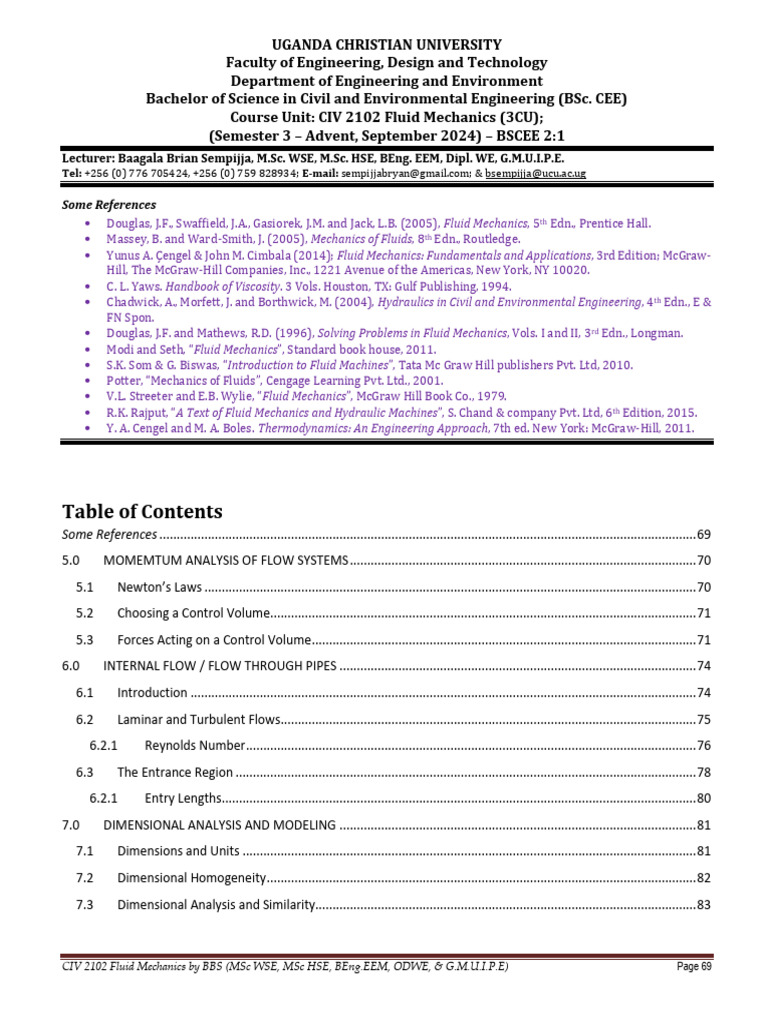Civ 2102 fluid mechanics 3cu lecture notes advent september 2024
