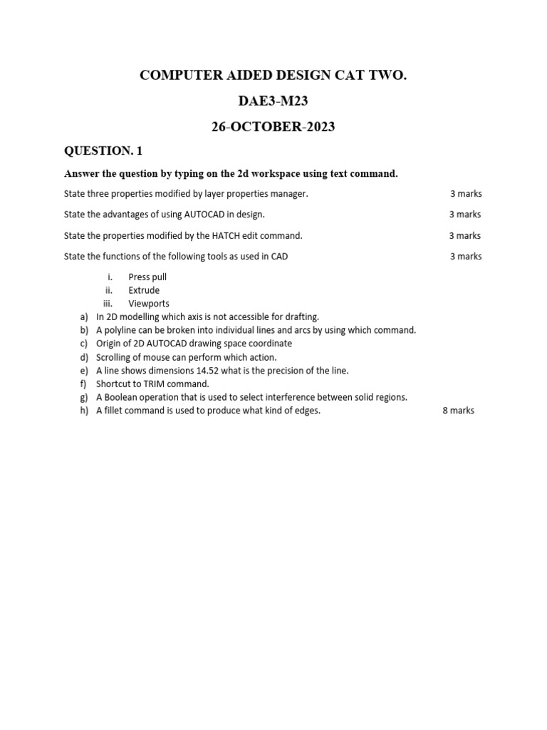 CAD Design Questions and Tasks Guide | PDF