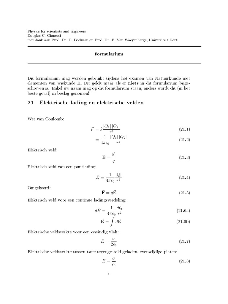 Formularium Natuurkunde Met Elementen Van Wiskunde II(1) | PDF