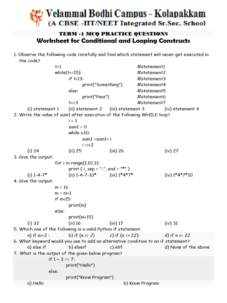 WORKSHEET - Conditional and Looping Constructs | PDF | Control Flow ...