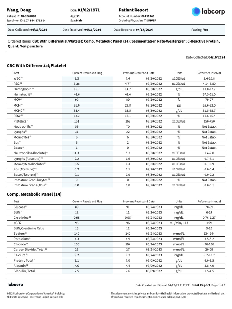王東 Blood Test 3 | PDF | Medical Specialties | Blood