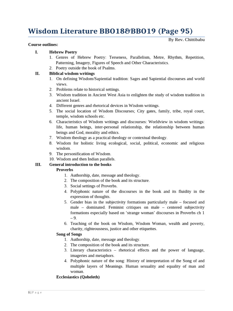 Wisdom Literature-2 | PDF | Book Of Proverbs | Wisdom Literature
