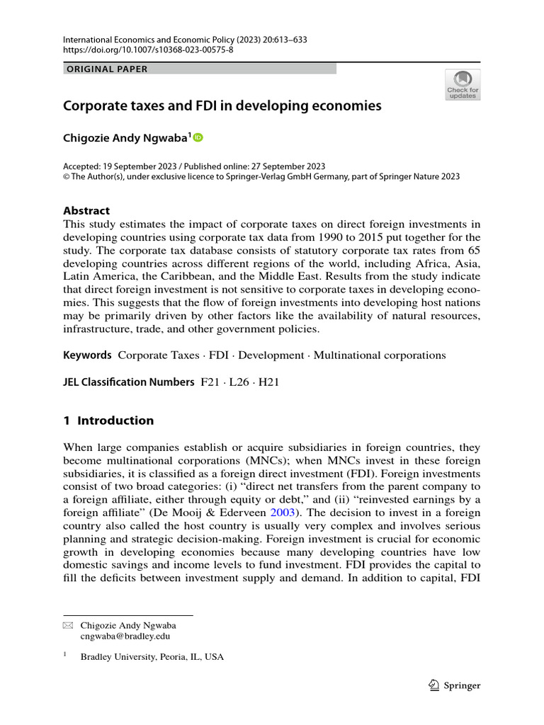 Corportae Tax and Fdi | PDF | Taxes | Foreign Direct Investment