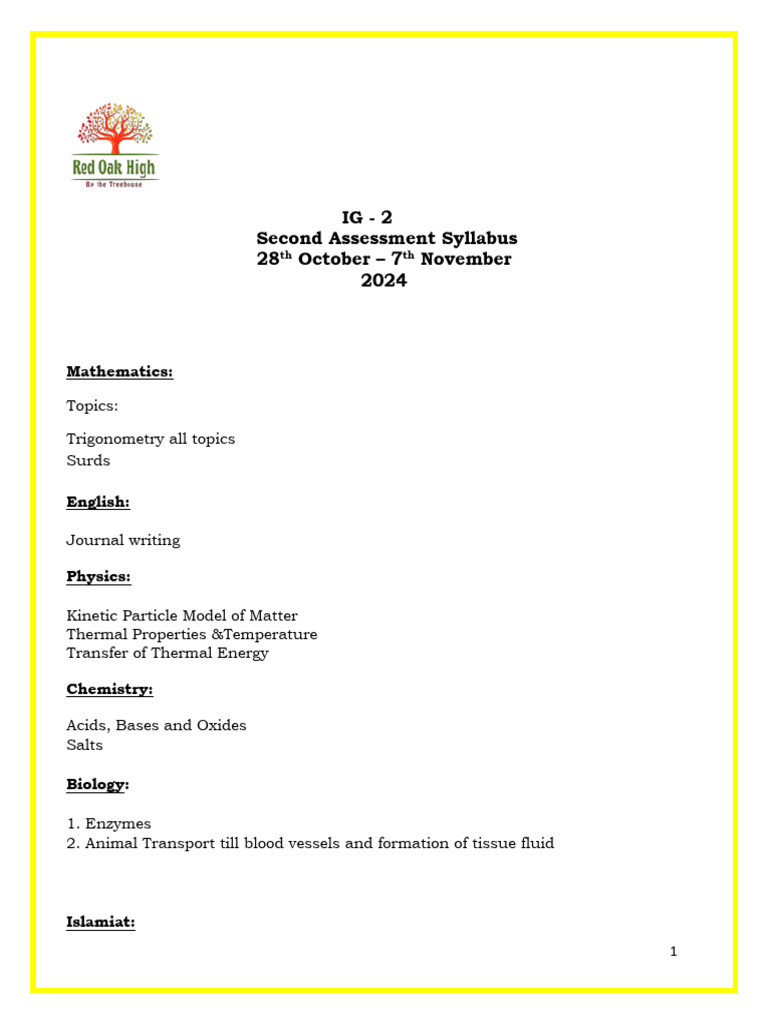 Second Assessment Syllabus IG - 2 Oct-Nov 24 | PDF