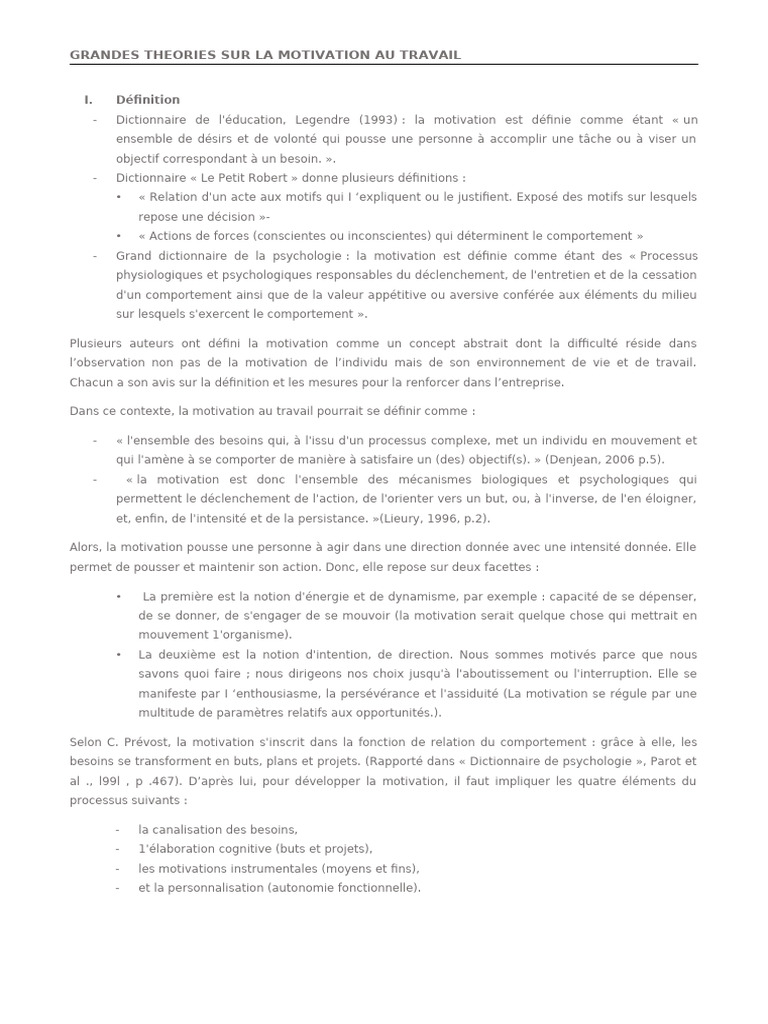 Définition de la motivation au travail | PDF | Motivation | Motivant