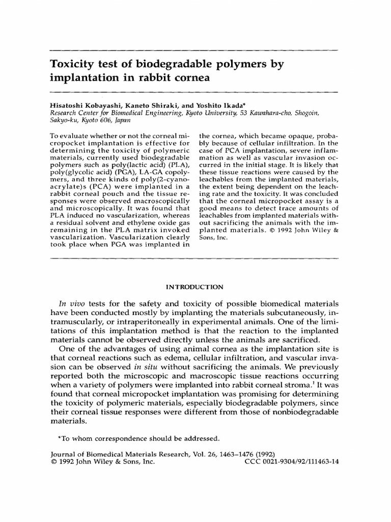 Toxicity Test of Biodegradable Polymers by Implantation in Rabbit ...