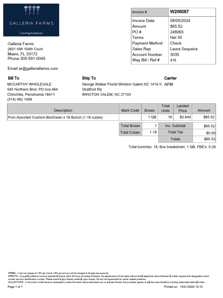 Invoice 206087 | PDF | Receipt | Payments