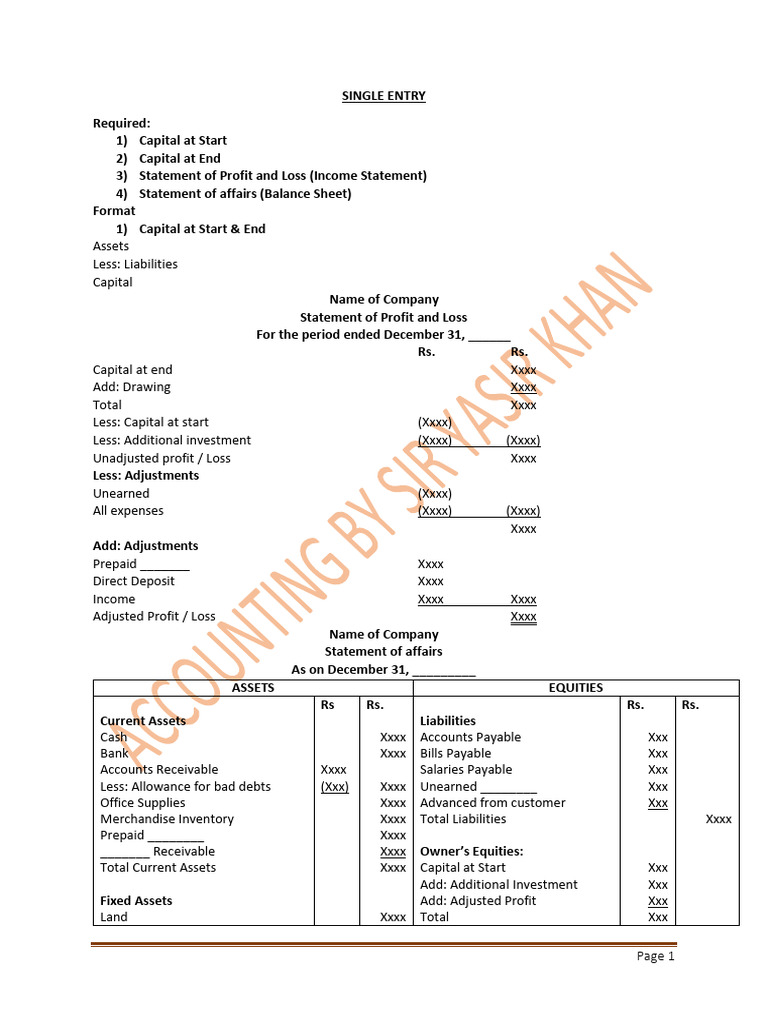 Single Entry 5 Pdf Equity Finance Expense