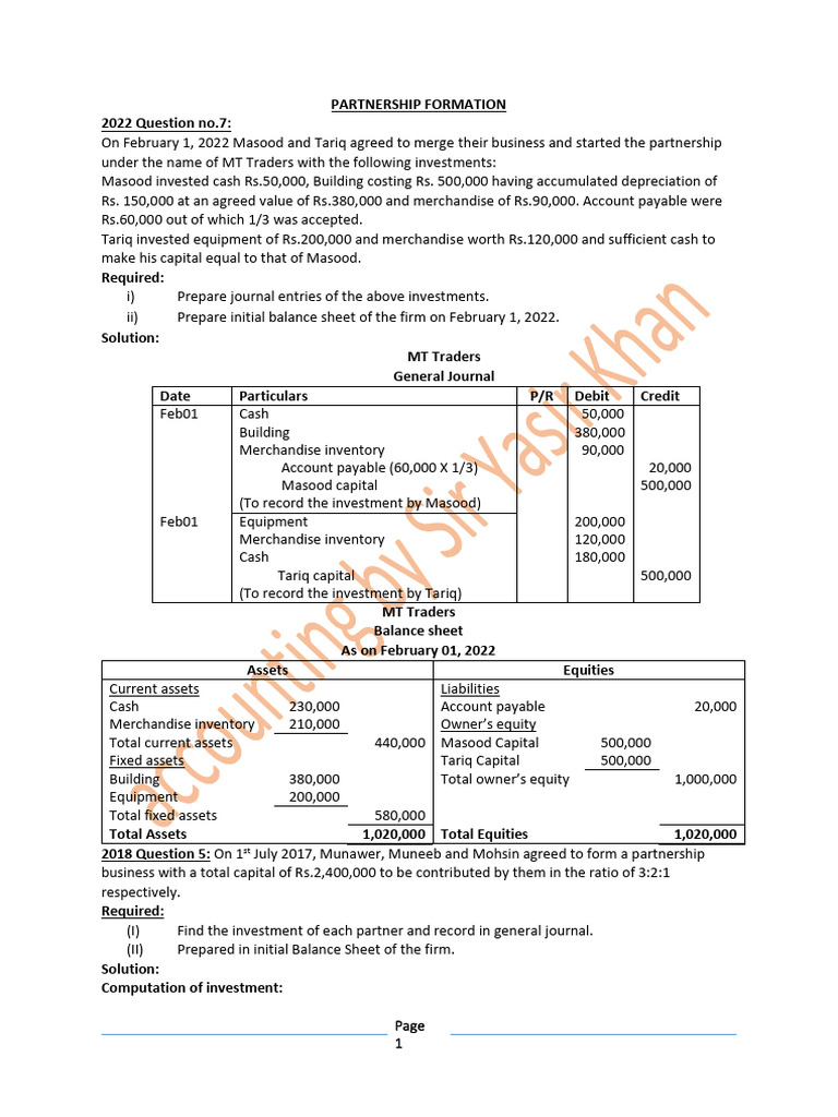 Partnership Formation 6 | PDF | Debits And Credits | Equity (Finance)