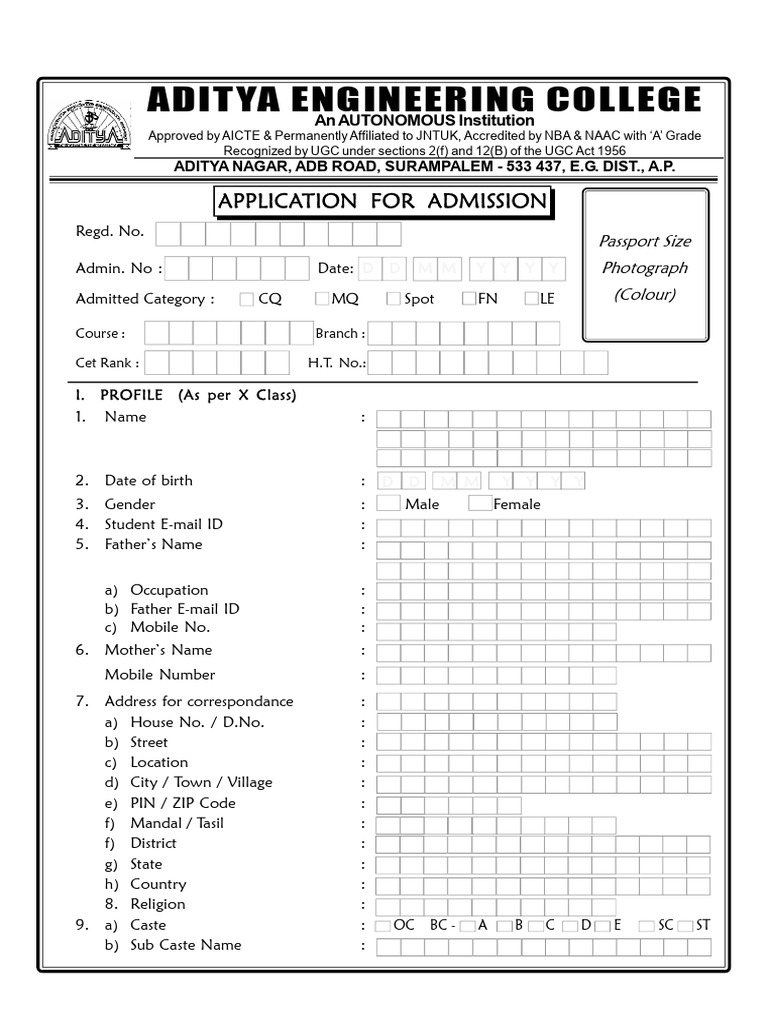 Admission Application Form Template | PDF | Affidavit
