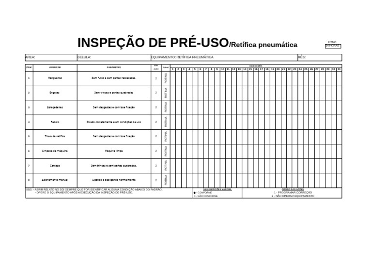 Inspeção Pré-Uso da Retífica Pneumática | PDF