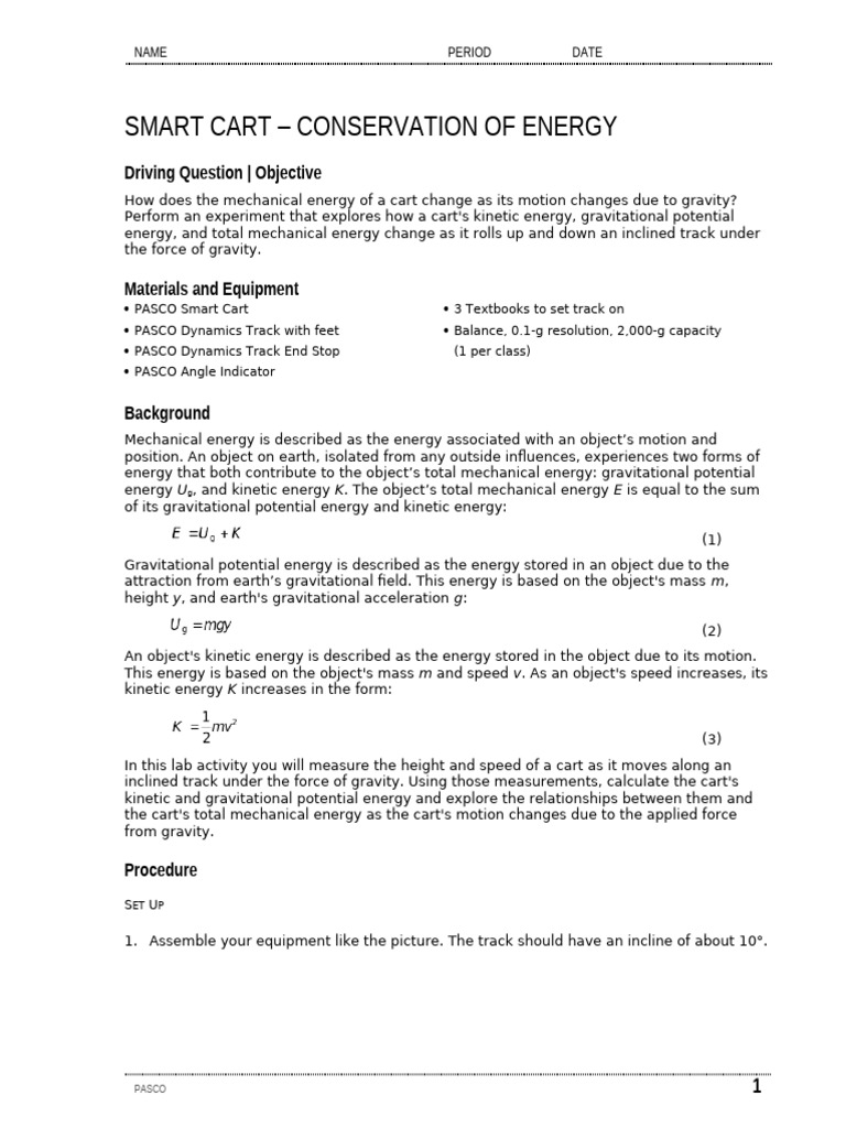 Smart Cart Energy Conservation Lab | PDF | Gravity | Potential Energy