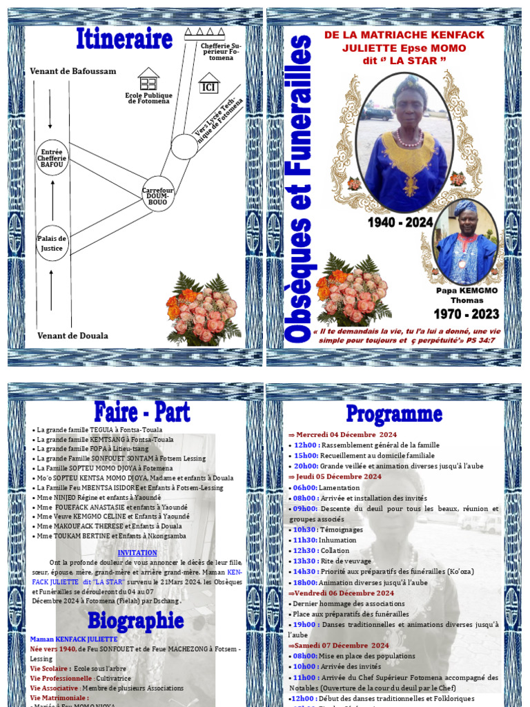 Programme des obsèques de Maman Kenfack | PDF | Rite funéraire ...