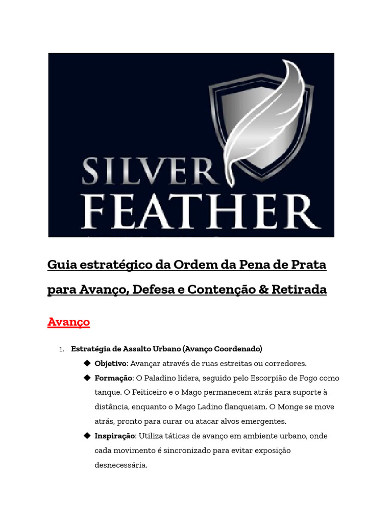 Guia Estrategico Da Ordem Da Pena de Prata para Avanço, Defesa e ...