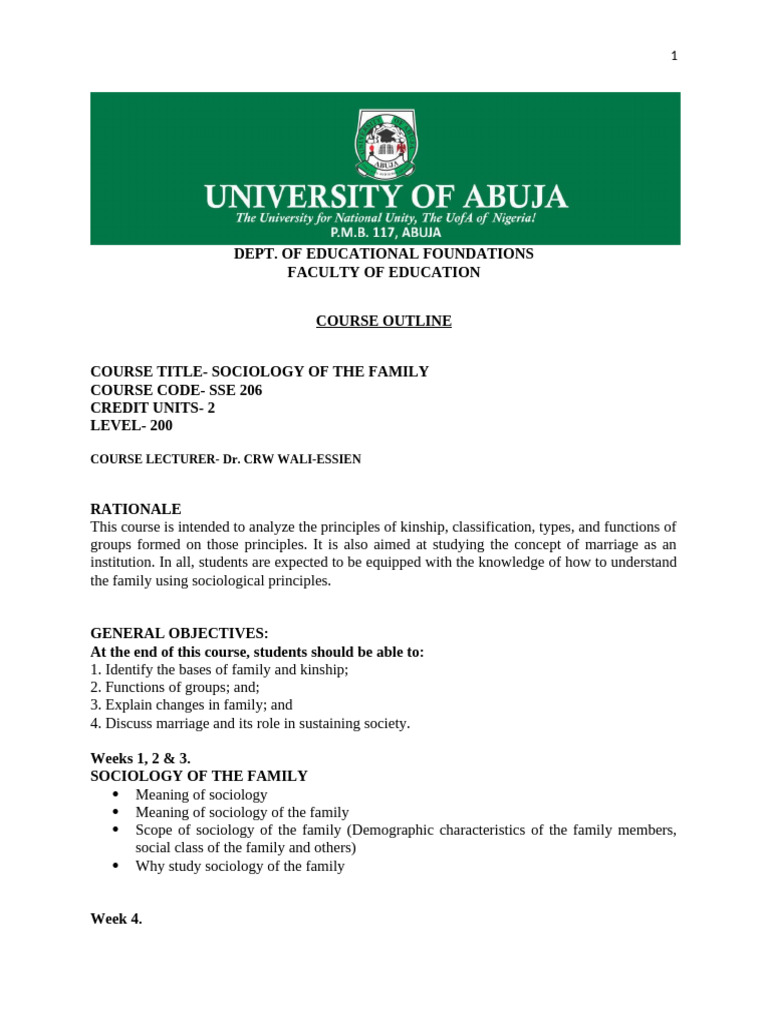 Sociology of the Family Course Outline | PDF | Sociology | Kinship