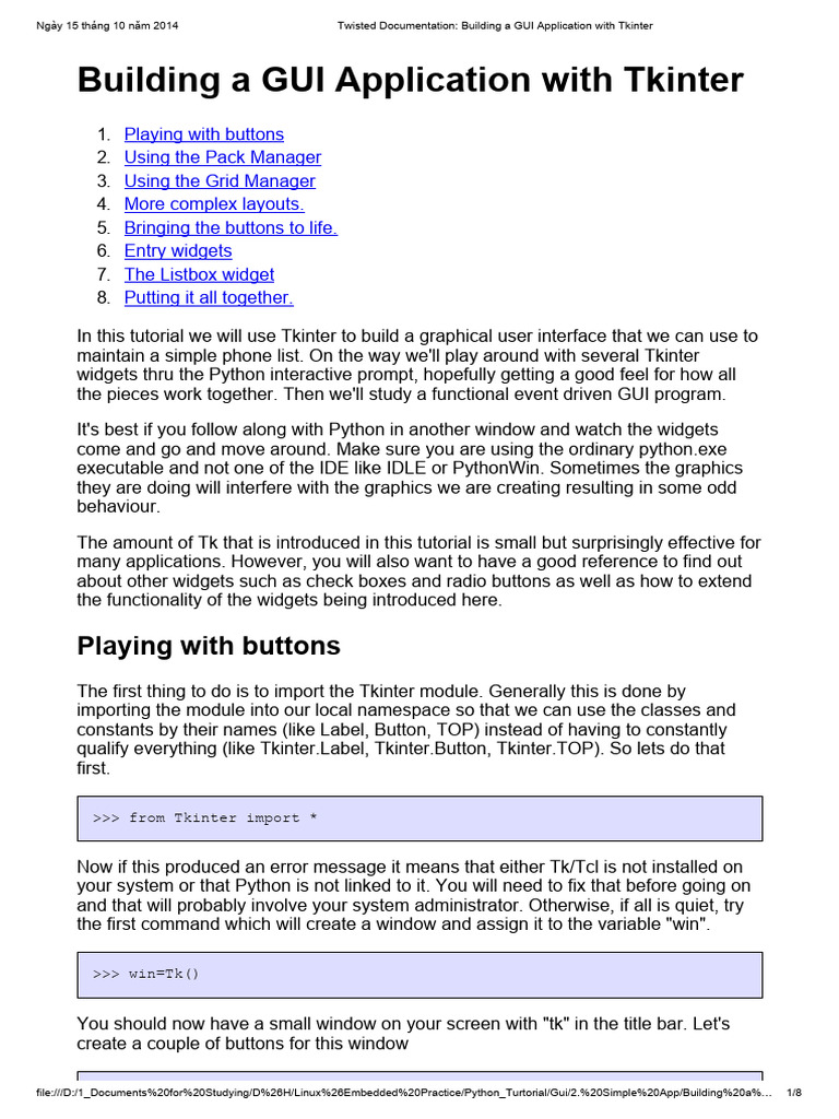 Twisted Documentation - Building A GUI Application With Tkinter | PDF ...