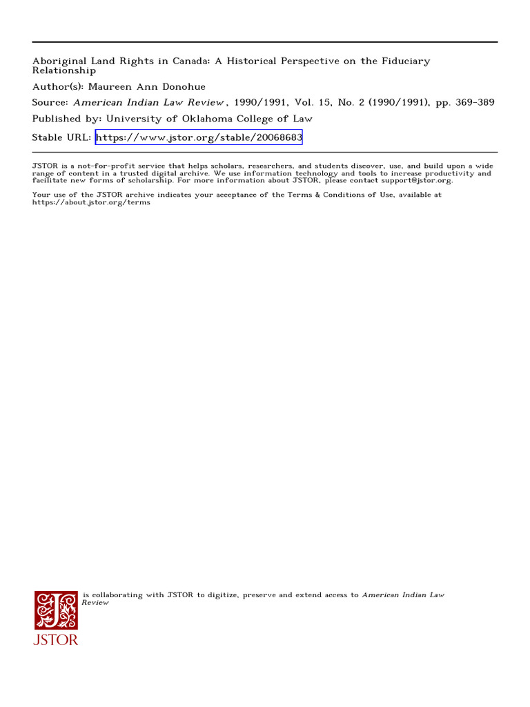 Aboriginal Land Rights and Fiduciary Duty | PDF | Treaty | Tribal ...