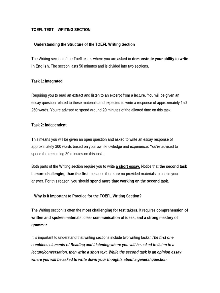 TOEFL TEST - Writing Section | PDF | Test Of English As A Foreign ...