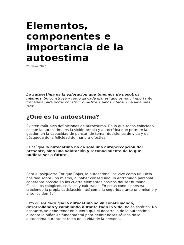 Elementos y desarrollo de la autoestima | PDF | Autoestima | Motivacional