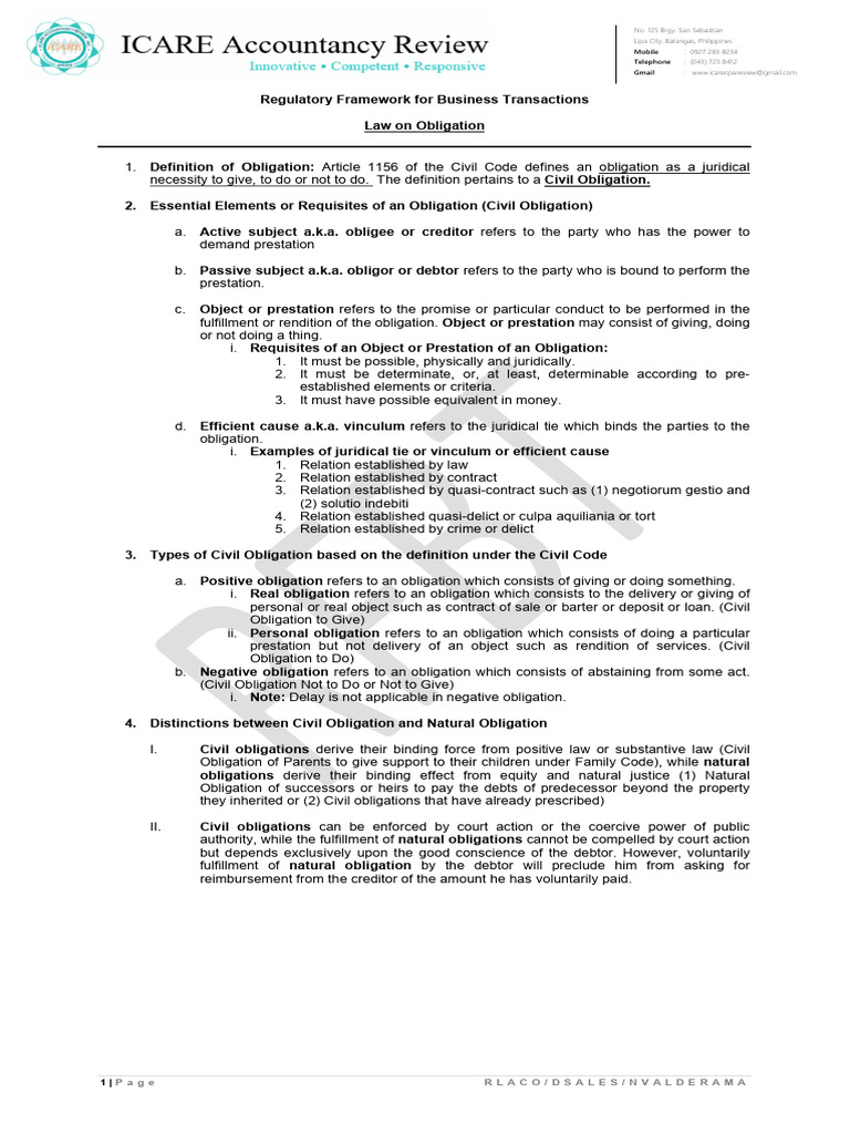 Civil Obligations and Legal Framework | PDF | Damages | Legal Liability