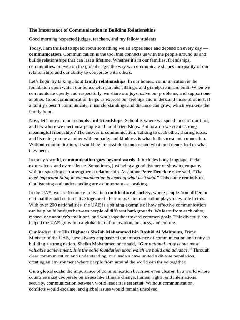 Elocution Script- Importance of Communication- Student 1. | PDF