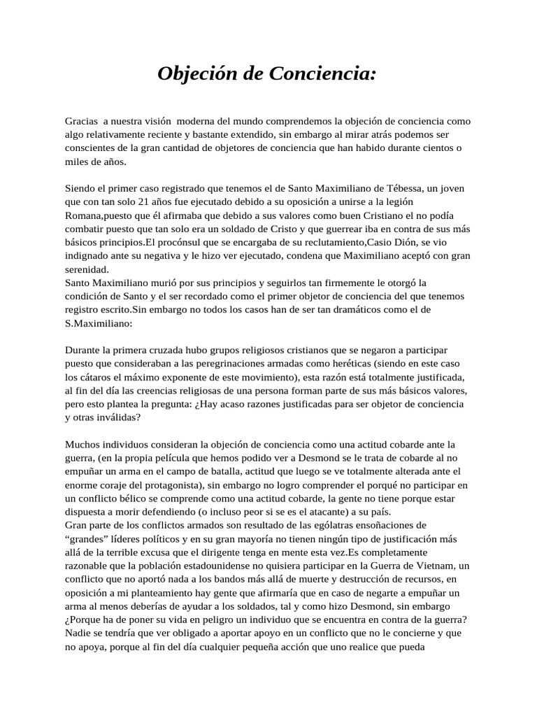 Objeción de Conciencia PDF Objetor de conciencia