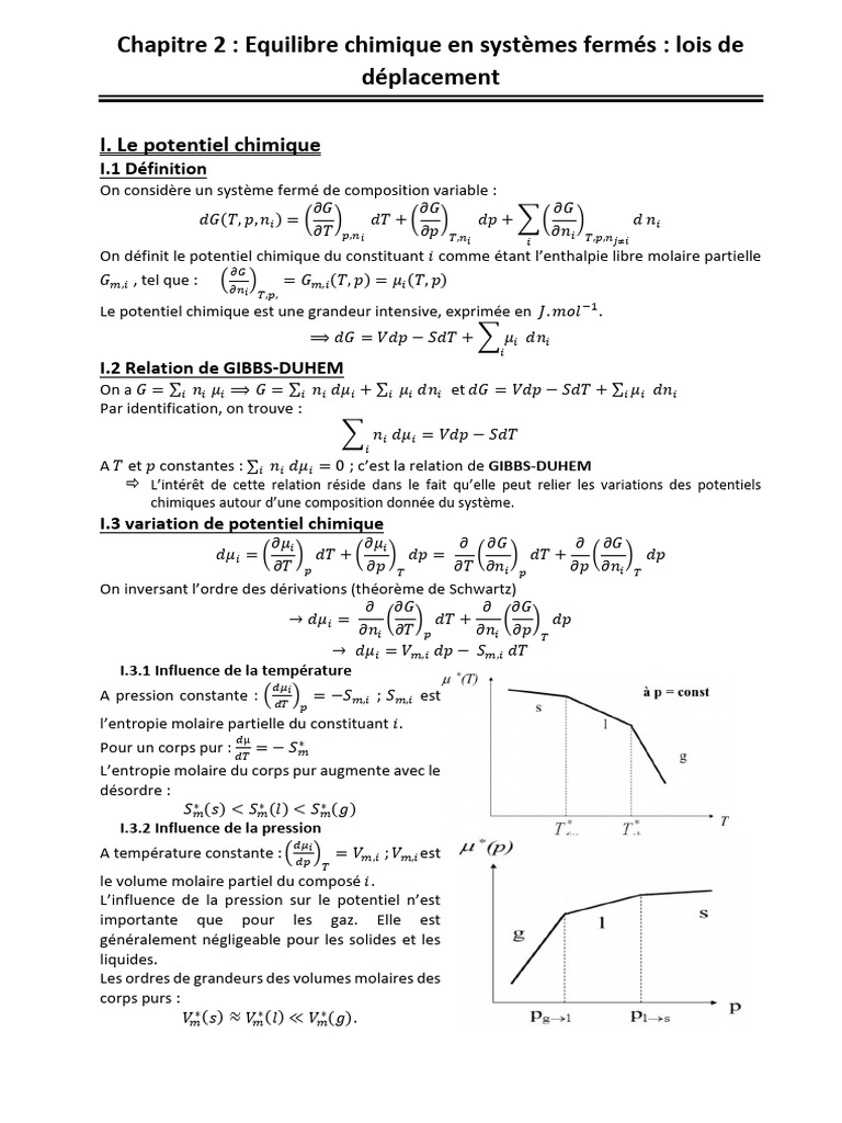 Potentiel chimique et équilibre chimique | PDF | Physique | Chimie physique