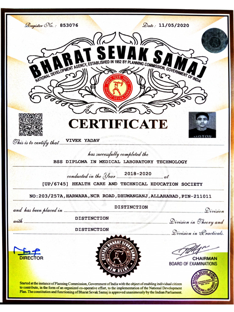 Bharat Sevak Samaj Certificate PDF