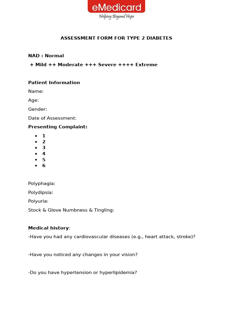 Assessment Form For DM (Nazma Kayat) | PDF | Chronic Kidney Disease ...