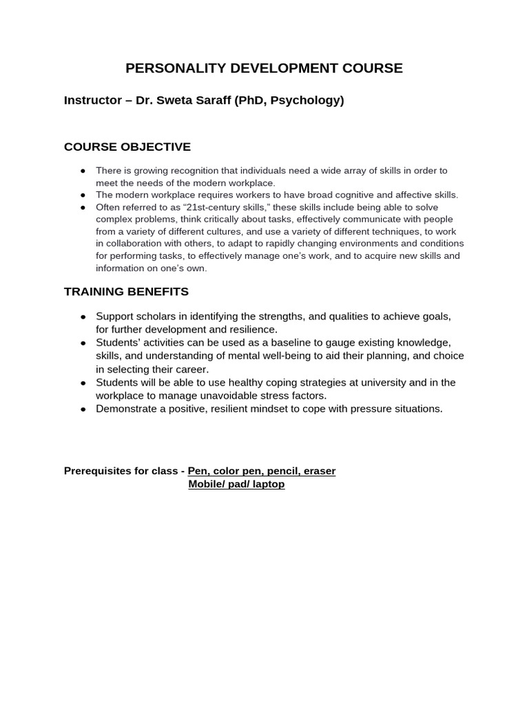 Personality Development Course Overview | PDF | Well Being | Feeling