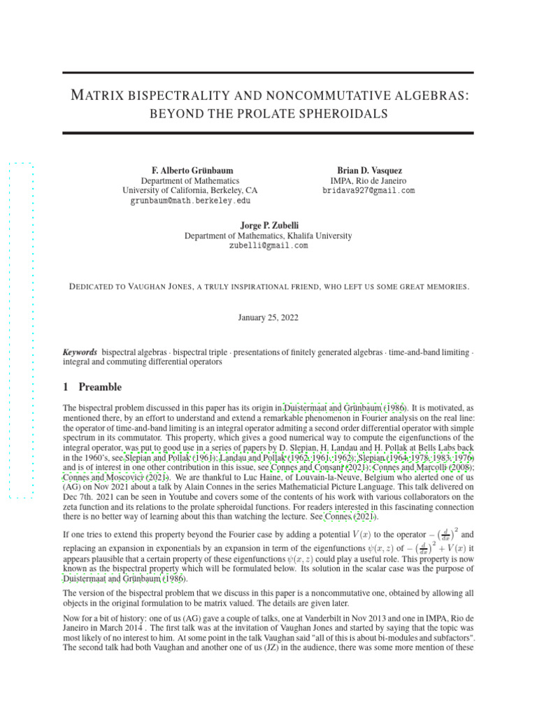 Matrix Bispectrality and Noncommutative Algebras B | PDF | Matrix ...