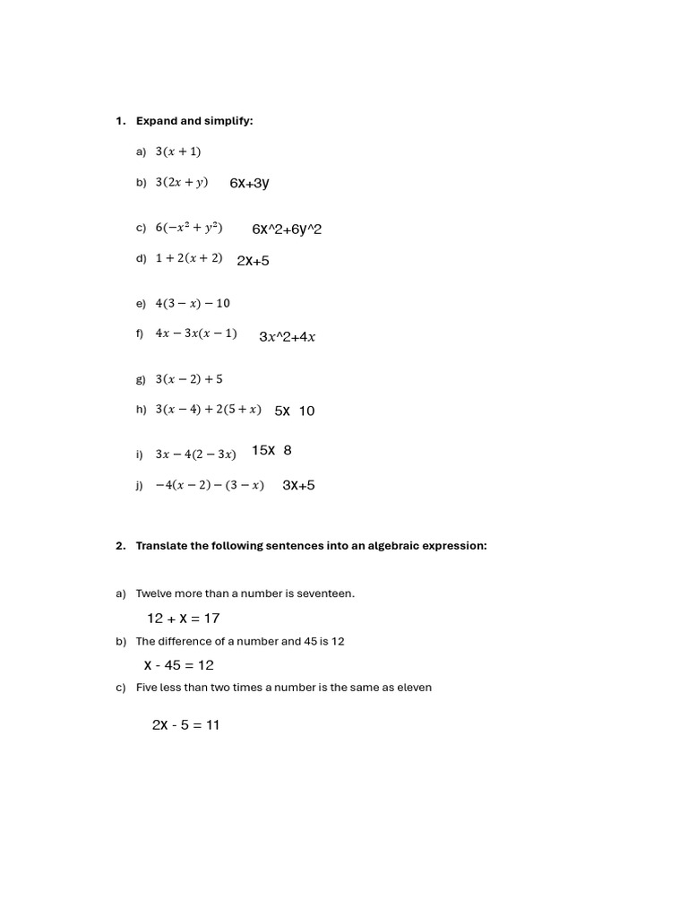 Algebraic Expressions | PDF