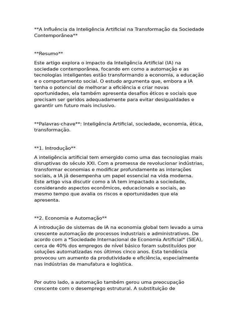 A Influência Da Inteligência Artificial Na Transformação Da Sociedade ...