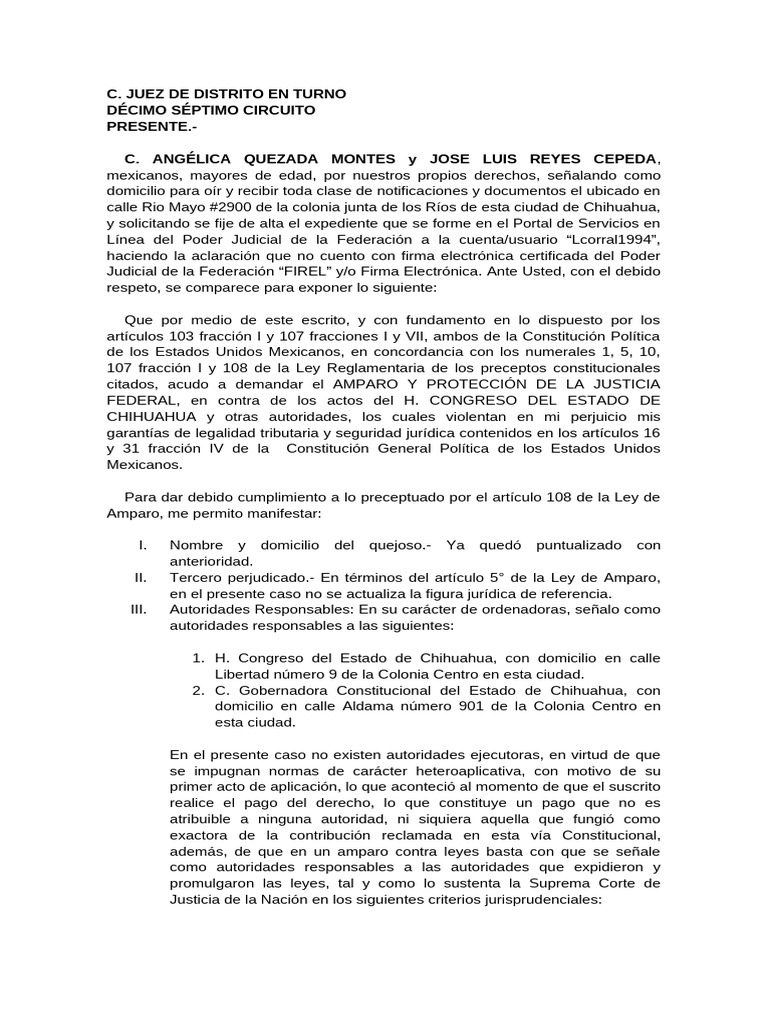 Amparo contra Ley de Ingresos Chihuahua | PDF | Caso de ley | Constitución