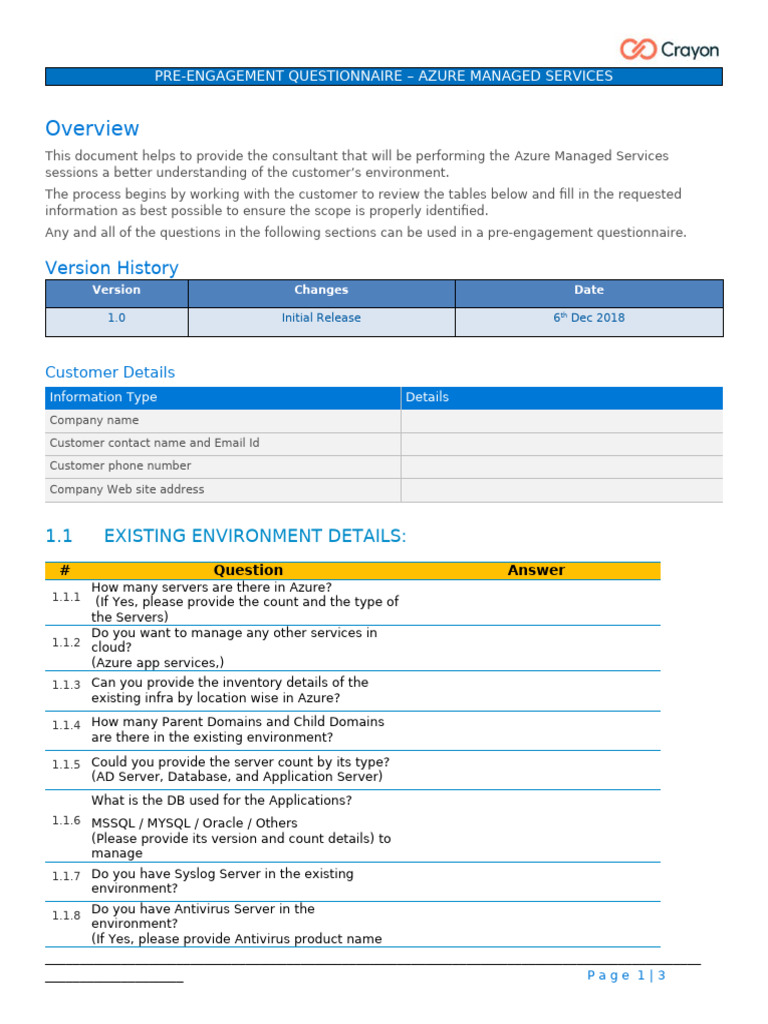 Azure Managed Services Questionnaire | PDF | Active Directory | Computing
