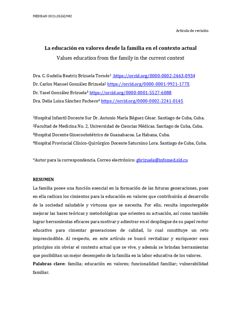 Educación en valores desde la familia | PDF | Psicología Social
