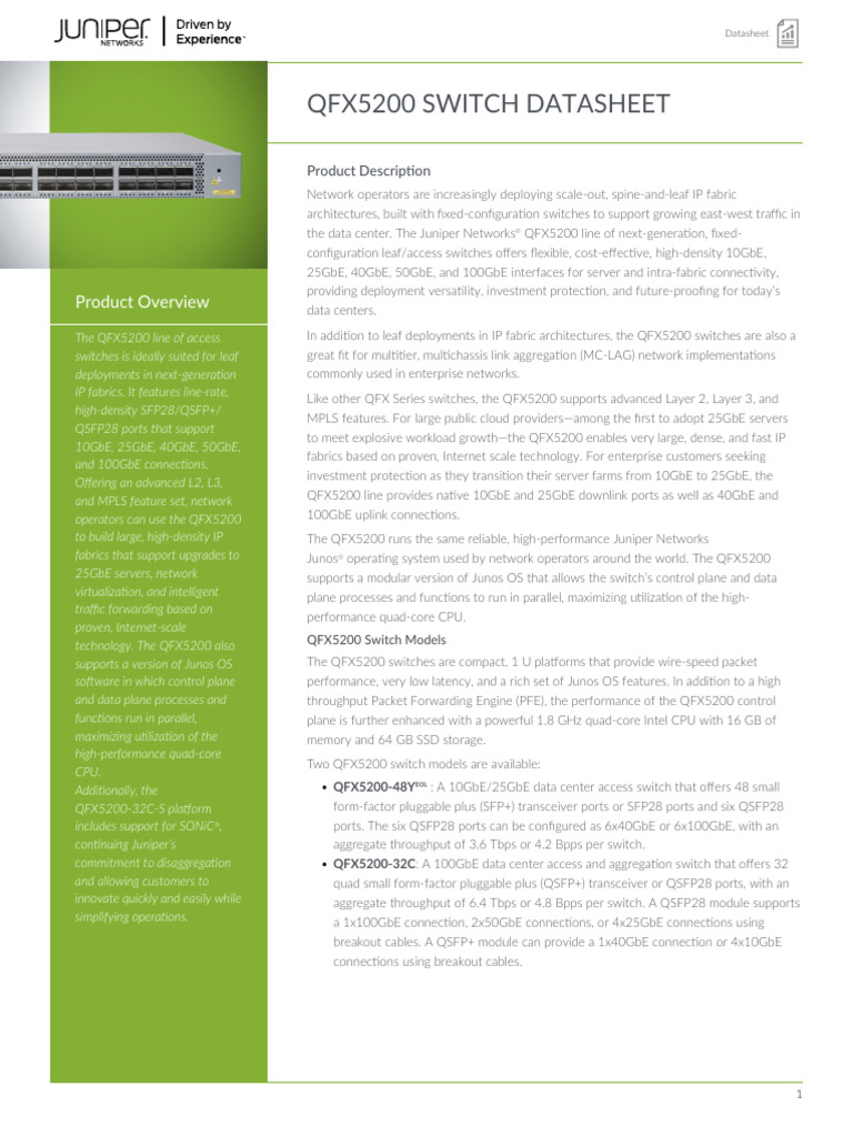 Qfx5200 Switch Datasheet | PDF | Network Switch | Computer Network