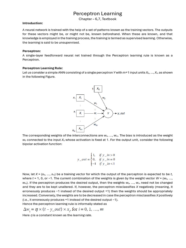 Notes-3-Supervised-Perceptron Learning | PDF