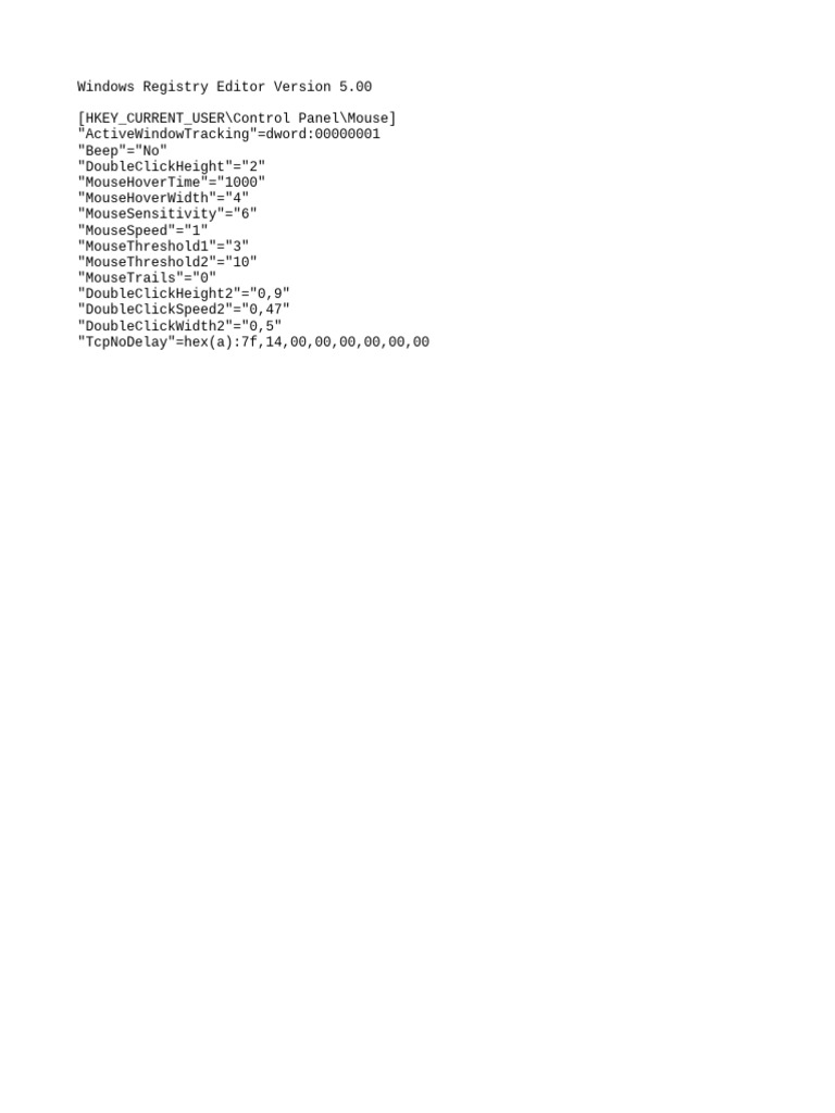 Windows Mouse Settings Registry Tweaks | PDF | Computers