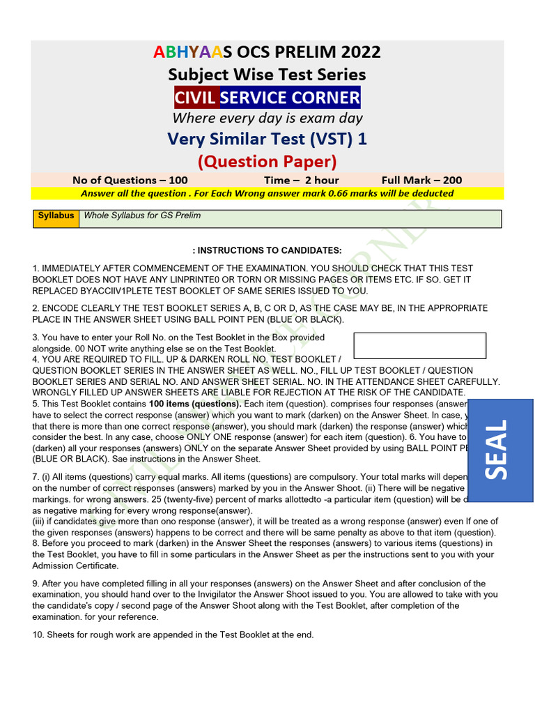 Abhyaas OCS Prelim 2022 Test Series | PDF | Atmosphere Of Earth ...