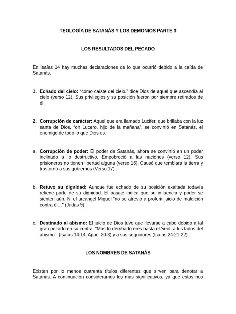 Teología de Satanás y Los Demonios Parte 3 | PDF | Religión y ...