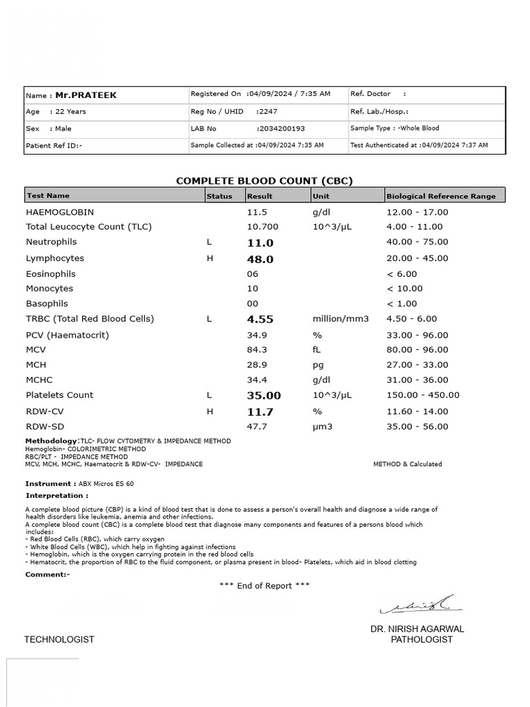 PRATEEK Doc1 | PDF | White Blood Cell | Blood