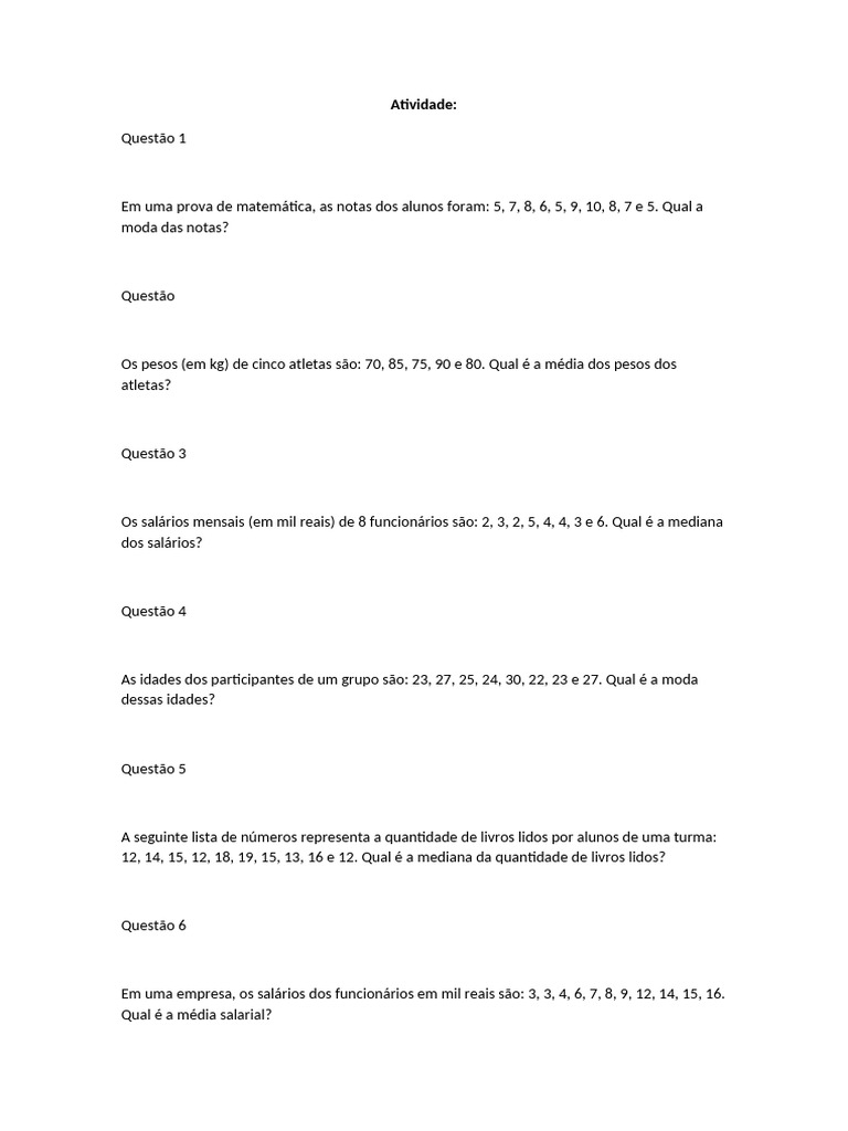 Atividade | PDF | Carreira e Crescimento | Esportes e Recreação