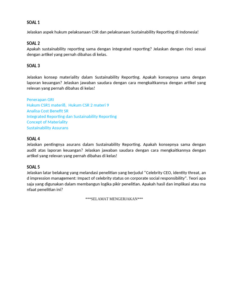 UAS Sustainability Reporting Dan Lingkungan Bisnis | PDF | Karier ...