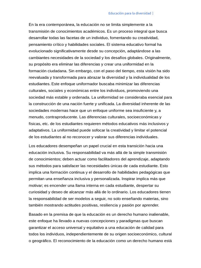 Educación Inclusiva y Diversidad Escolar | PDF | Enseñando | Aprendizaje