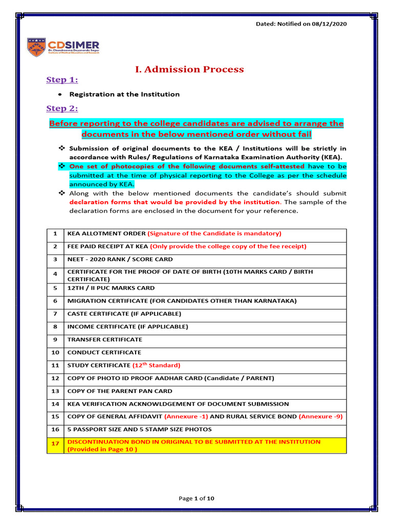 CDSIMER Admission and Fee Structure | PDF