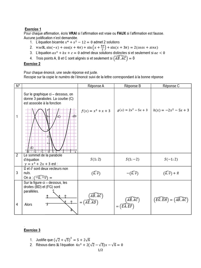 Exercices de mathématiques variés | PDF | Mathématiques | Équations
