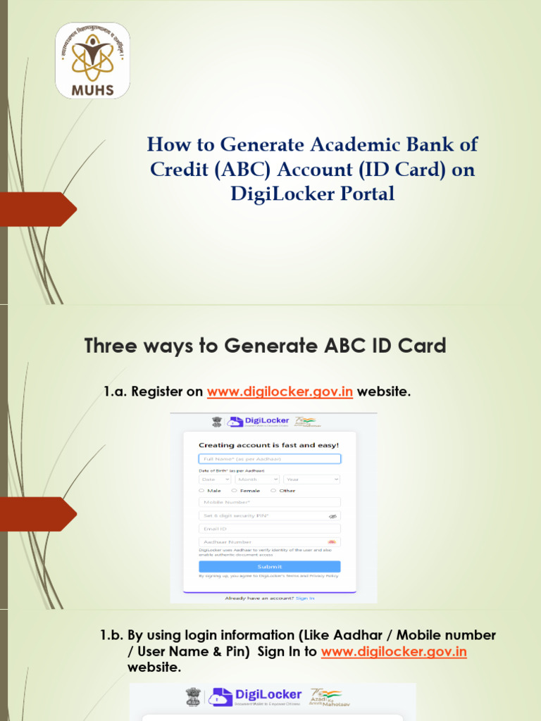 Generate ABC ID on DigiLocker Portal | PDF