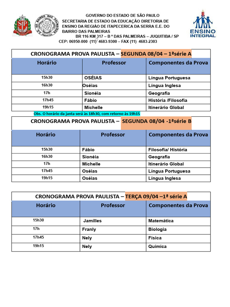 Cronograma Prova Paulista 2024 | PDF | Ciências naturais