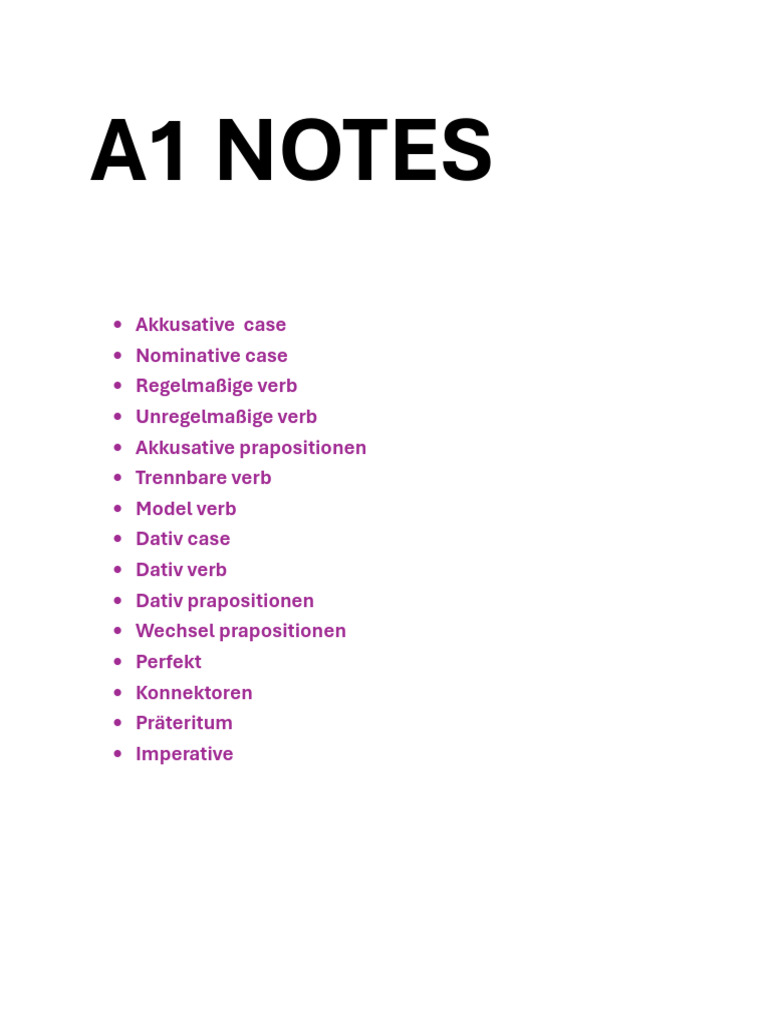 A1 German Grammar Overview | PDF | Language Arts & Discipline